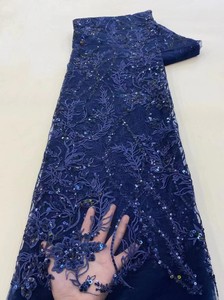 LS305 Hot Bán Nhà Máy Hoa Mô Hình Sequins Đính Cườm Thêu Ren Vải Phi Vải Tuyn Lưới Vải Cho Cô Dâu Của Váy - Product Image 5