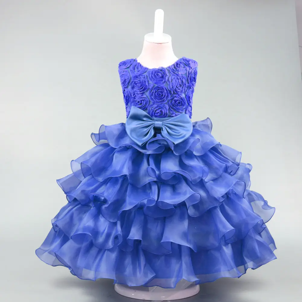 韓国版キッズイブニングドレス2022ファッションフローラルデザイナーガールズパーティーガウンボウレースラグジュアリーボールガウンプリンセスドレス