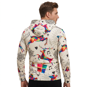 Sweat-shirt à capuche pour homme, coupe classique, tricoté, décontracté, hiver, imprimé, polyester, motif renne de Noël - Product Image 2