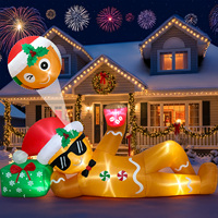 Décorations de Noël gonflables de 6 pieds pour l'extérieur, homme en pain d'épices géant avec lunettes de soleil et tasse de café, décoration de jardin gonflable
