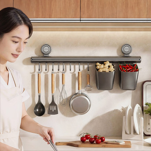 <b>Kitchen</b> Suction Cup Rack With <b>Hooks</b> And Containers Wall Mounted Punch Free Storage For Utensils And Food Items - Product Image 4
