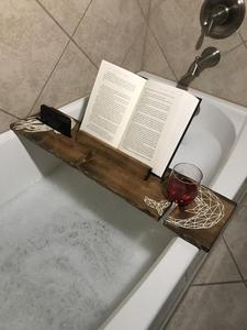 JUNJI Handmade Wood Bathtub <strong>Tray</strong> Caddy with Book Holder <strong>Bath</strong> <strong>Tray</strong> for Bathroom Use Customizable for <strong>Bath</strong> Tub - Product Image 6