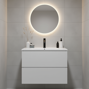 Mueble de Baño Moderno de 24 Pulgadas para Montar en la Pared, Lavabo de Cerámica Blanco Brillante, Un Orificio para Grifo, Gran Espacio de Almacenamiento, Preensamblado - Product Image 2