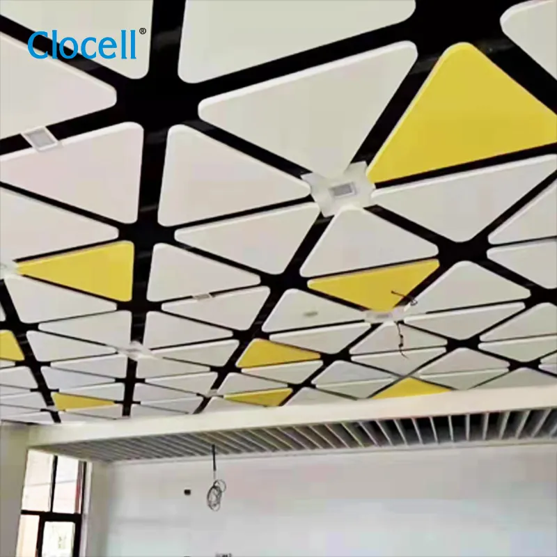 Clocell Brandwerende Glasvezel Akoestisch Plafond Tegel Behandeling Black Sound Baffle Afneembare Glasvezel Akoestische Panelen