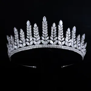 镀金锆英冠婚礼发饰新娘头饰头戴头饰，女孩女性选美冠的叶子形状