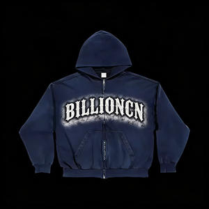 Conjunto Deportivo de Invierno para Hombre, 100% Algodón, Sudadera con Capucha y Cremallera, Pantalones Deportivos, Impermeable, Cortavientos, Corte Holgado, Estampado y Bordado - Product Image 1