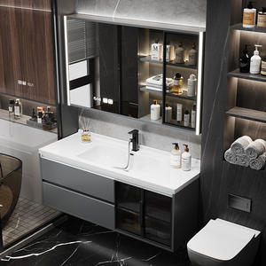 Mueble de baño minimalista moderno, conjunto de lavabo integrado de cerámica para baño, lavabo lujoso para lavarse la cara - Product Image 5