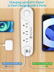 Tùy Chỉnh 30W Gan Sạc 2U + 1C USB Cổng Bàn Núi Điện Dải Thêm Dài Siêu Mỏng Chúng Tôi Điện Dải - Product Image 3