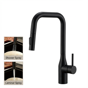 Выдвижной смеситель для кухонной мойки с 2 режимами распыления, современный, черный, из нержавеющей стали, с одной ручкой, для одного отверстия - Product Image 2