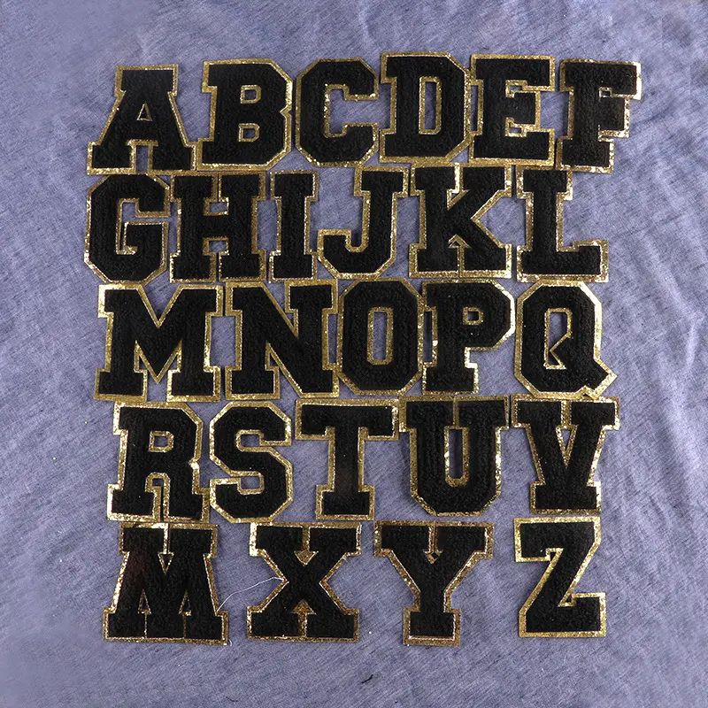 ZSY Chenille Embroidered Parches Supplier Custom Alphabet Glitter Towel Embroidery Letter Patches for Clothing