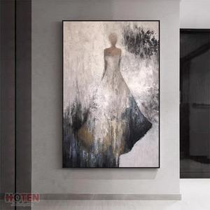 Décoration murale <span class=keywords><strong>de</strong></span> <span class=keywords><strong>portrait</strong></span> <span class=keywords><strong>de</strong></span> <span class=keywords><strong>femme</strong></span> abstraite minimaliste huile acrylique peinte à la main sur toile Style nordique prend en charge la base - Product Image 3