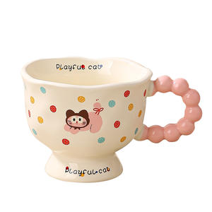 Mug en céramique mignon souvenir, tasse à café haut de gamme pour la maison, design de dessin animé pour couple, compatible <span class=keywords><strong>micro</strong></span>-ondes, avec poignée et sangle, modèle chiot à pois - Product Image 5