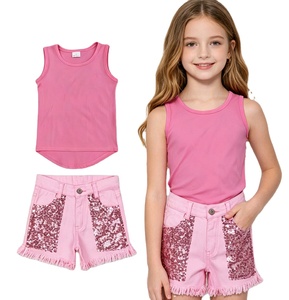 Conjuntos de Ropa para Niñas Pequeñas, Camiseta Casual sin Mangas de Verano RTS, Pantalones Cortos de Mezclilla con Lentejuelas, 2 Piezas, Conjuntos de Ropa Infantil Bonitos - Product Image 1