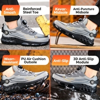 Chaussures de travail sportives en acier avec coussin d'air respirant et bouton rotatif pour hommes – Chaussures de sécurité légères en gros