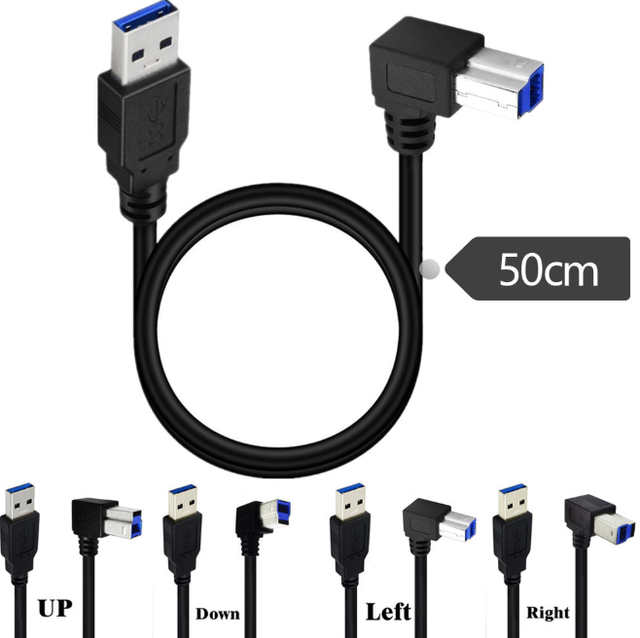 USB 3.0 Type a to Type B Cable, 90 Degree Angled High-Speed 5Gbps Printer Cord, Male to Male Shielded Data Sync Lead for Docking