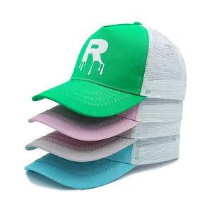 Fabrikant Snap Terug Strass Canvas Groene Peuter Neon 5 Panel Tweekleurige Witte Bruine Trucker Hoed