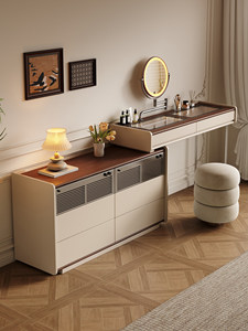Bauhaus Solid Wood <strong>Dressing</strong> <strong>Table</strong> with Integrated Storage Cabinet, Bedroom <strong>Corner</strong> Vanity <strong>Table</strong>, Vintage-style Makeup <strong>Table</strong> - Product Image 3