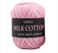Coton/lait tricotés à la main en acrylique doux 3ply 50g mélange de fils de coton de lait de crochet de couleur