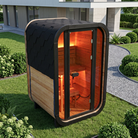 Sauna Luar Ruangan 2 Orang dari Kayu Spruce Solid - Kabin Kaca Panoramic dengan Pintu dari Lantai hingga Langit-langit untuk Relaksasi Spa di Halaman Belakang