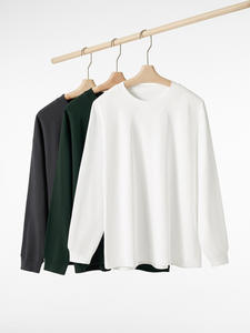 T-shirt à col rond pour homme en jersey anti-boulochage, 100% coton, 300g, coupe ample, couleur unie, manches longues, automne/hiver - Product Image 3