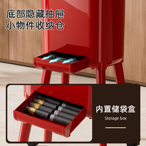 Ascor Trash Can With <b>Lid</b> Tall Portable Indoor Waste <b>Bin</b> Red And White Colors - Product Image 2
