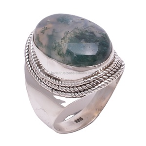 Anillos de Plata de Ley 925 Hechos a Mano con Ágata Musgosa Natural, Joyería Fina, Regalo Clásico para Bodas y Fiestas Indias - Product Image 1