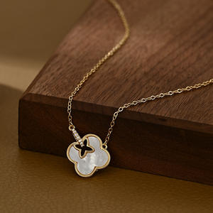 उच्च अंत महिलाओं की सुरुचिपूर्ण क्लैविकल श्रृंखला हार असली सोने इलेक्ट्रोप्लेटेड सूक्ष्म-पेल्ड जिरकॉन प्राकृतिक खोल चार पत्ती - Product Image 3