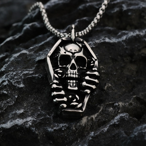 Collar con Colgante de Calavera y Ataúd de Acero Inoxidable para Hombre, Diseño Punk de Esqueleto, Forma Geométrica, Joyería de Moda - Product Image 1