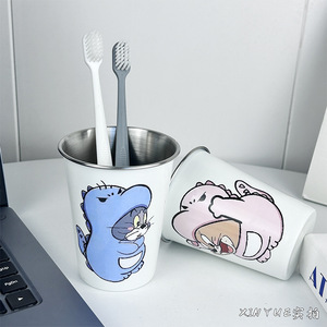 ถ้วยแปรงสีฟันสแตนเลส ดีไซน์การ์ตูน พกพาสะดวก ใช้ในบ้าน ถ้วยทรงตรง - Product Image 1