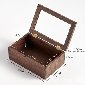 Boîte d'emballage cadeau en bois massif en vrac, boîte d'affichage en noyer noir naturel avec fenêtre transparente, vente en gros - Product Image 1