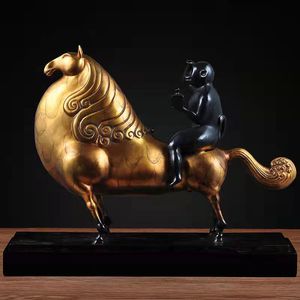 Brass Horseback Riding Nobleman Ornament Golden Bronze Office Desk Decoration Gift for Housewarming or Opening Ceremony - Product Image 2