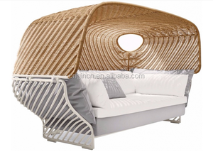 Chaises longues en rotin tressé avec auvent, style exotique, vent d'été, meubles de jardin, patio extérieur - Product Image 3