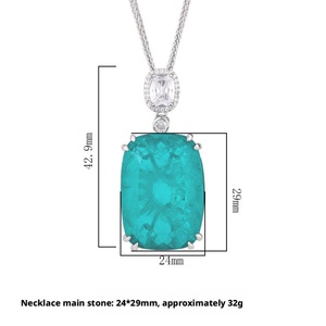 High Quality 20*28mm Square Imitation Emerald Jewelry Eco-friendly <b>Copper</b> Green Zirconia Solitaire Pendant Necklace for Women - Product Image 6