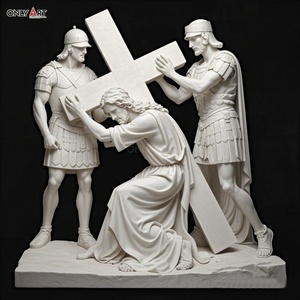 Estatua famosa Católica Cristiana piedra grande tallada tercera estación Jesús Primera vez cae mármol blanco Jesús 14 estación escultura - Product Image 4