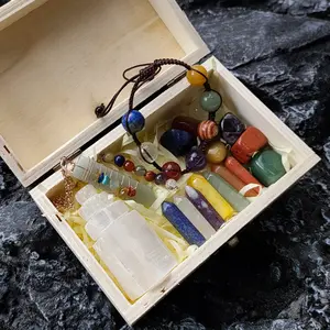 Crystals Healing Stones Premium Healing Crystals Kit In Wooden Box - 7 Chakra Set Tumbled Stones Crystal Quartz Point With Amethyst Cluster Pendulum