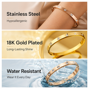 Wholesale 18K Gold Plated Stainless Steel Luxury <b>Crystal</b> Rhinestone Trendy Women's Bangle <b>Bracelet</b> for Anniversary - Product Image 5