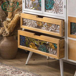 Aparador estilo americano Chu Qi pintado a mano con esmalte, con puertas de vidrio y cajones para almacenamiento en la sala de estar. - Product Image 3