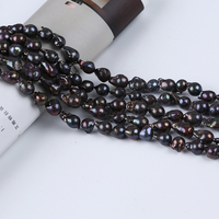 Perles d'eau douce naturelles baroques noires, vente en gros, 10-11mm