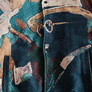 Blouson aviateur personnalisé en tapisserie jacquard pour fumeurs Blouson à col côtelé tissé à motif chaud et boutonné - Product Image 2