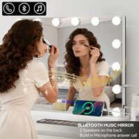 Miroir de Maquillage Carré Autoportant en Métal et Verre avec 15 Lumières LED, Interrupteur Tactile Bluetooth, Grossissant, Personnalisable OEM/ODM