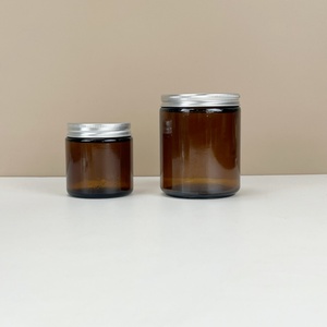 Hot Selling <b>Empty</b> Amber Round Shape Glass Candle <b>Jar</b> 50g 60g 100g 150g 200g 250g Cosmetic Face Cream Glass <b>Jar</b> with Cap - Product Image 5