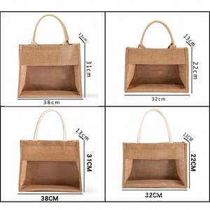 Sac fourre-tout en toile de jute jaune réutilisable, imperméable, de haute qualité, en lin naturel, avec PVC - Product Image 4