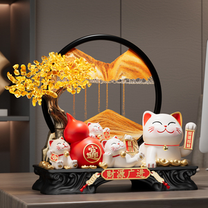 Figura Decorativa de Gato de la Suerte con Árbol del Dinero, con Movimiento Automático, para Decoración de Oficina o Recepción, Ideal para Regalo - Product Image 1