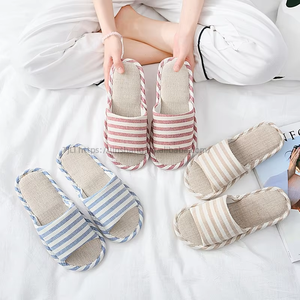 Women's Linen Striped for Slippers for Home and Bedroom Soft-Soled for Spring Summer and Winter Seasons - Product Image 1