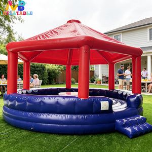 Piscine gonflable rouge et bleue avec auvent, tente de salon circulaire portable pour fêtes dans la cour et rassemblements en plein air - Product Image 1