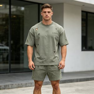 Conjuntos de camiseta de alta calidad para hombre, conjuntos de dos piezas de manga corta y pantalones cortos de 480 g/m² para hombre, 100 % algodón de rizo, conjuntos casuales de verano - Product Image 4
