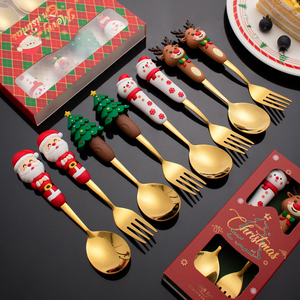 Grand ensemble de cuillère et fourchette en or pour sapin de Noël cuillère à café en acier inoxydable fourchette à <span class=keywords><strong>thé</strong></span> 2pcs 4pcs ensemble de couverts avec boîte cadeau - Product Image 5