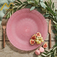 Assiettes de présentation en verre à perles roses, motif floral vintage, en gros, pour mariage, banquet, location, décoration de table