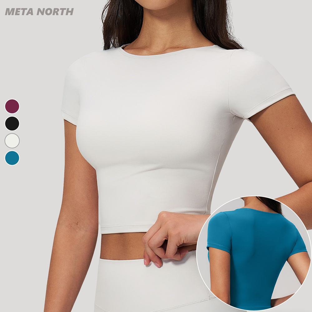 Breathable Lightweight Sport Short Sleeve Women Gym Tops Fitness High Quality Quick Dry Four-Way Stretch Active Compression Slim