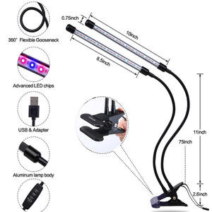 indoor plants USB cycle timing 2 double tube clip plant grow led light with timer - Product Image 3